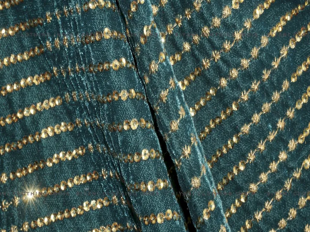 Dark Green Gota Embroidered Velvet Fabric