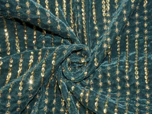 Dark Green Gota Embroidered Velvet Fabric