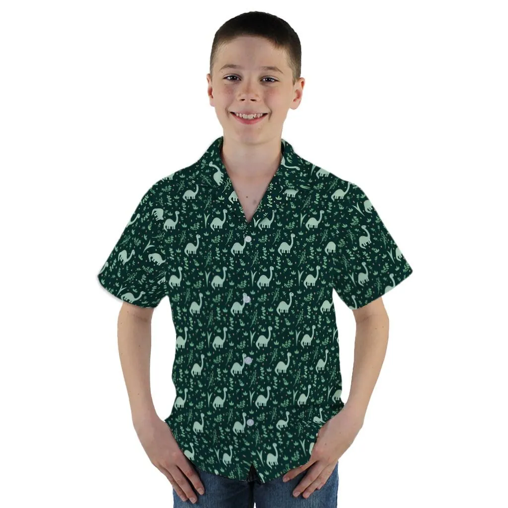 Dino Green Tropics Green Dinosaur Youth Hawaiian Shirt