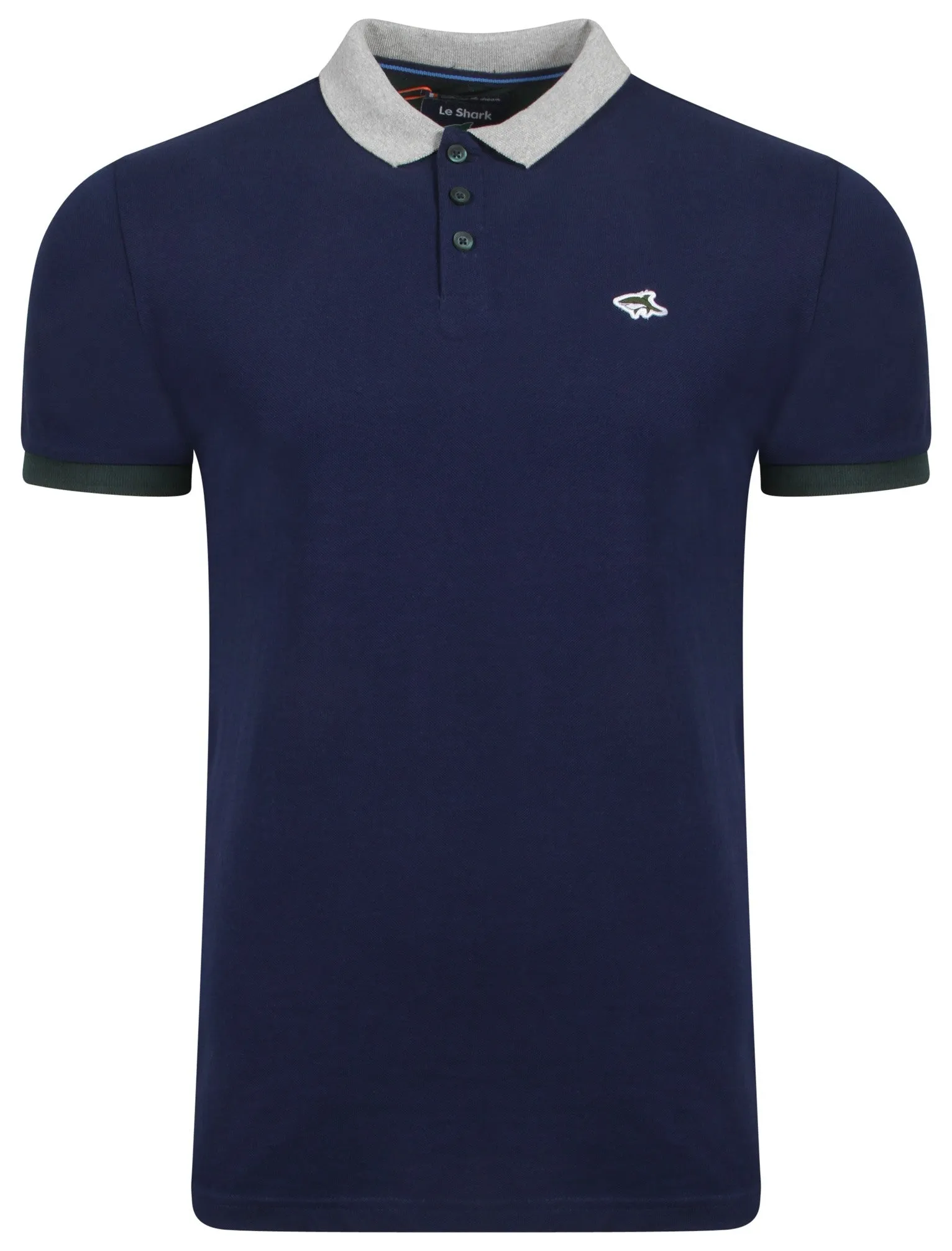 Enderby Contrast Collar Piqué Polo Shirt In Medieval Blue - Le Shark