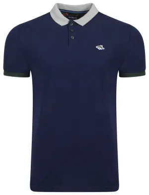 Enderby Contrast Collar Piqué Polo Shirt In Medieval Blue - Le Shark