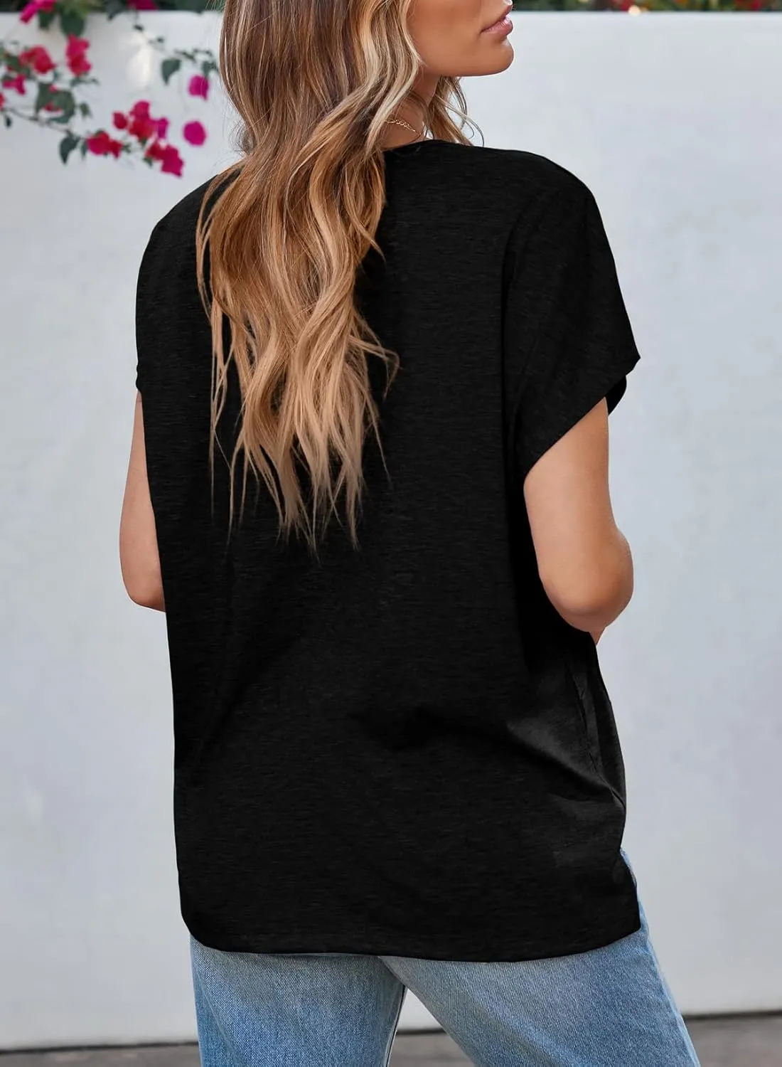 EVALESS Womens Fashion Oversized Summer Tops Casual Short Sleeve V Neck Lace Patchwork Shirts 2025 Basic T-Shirts Tee Blouses
