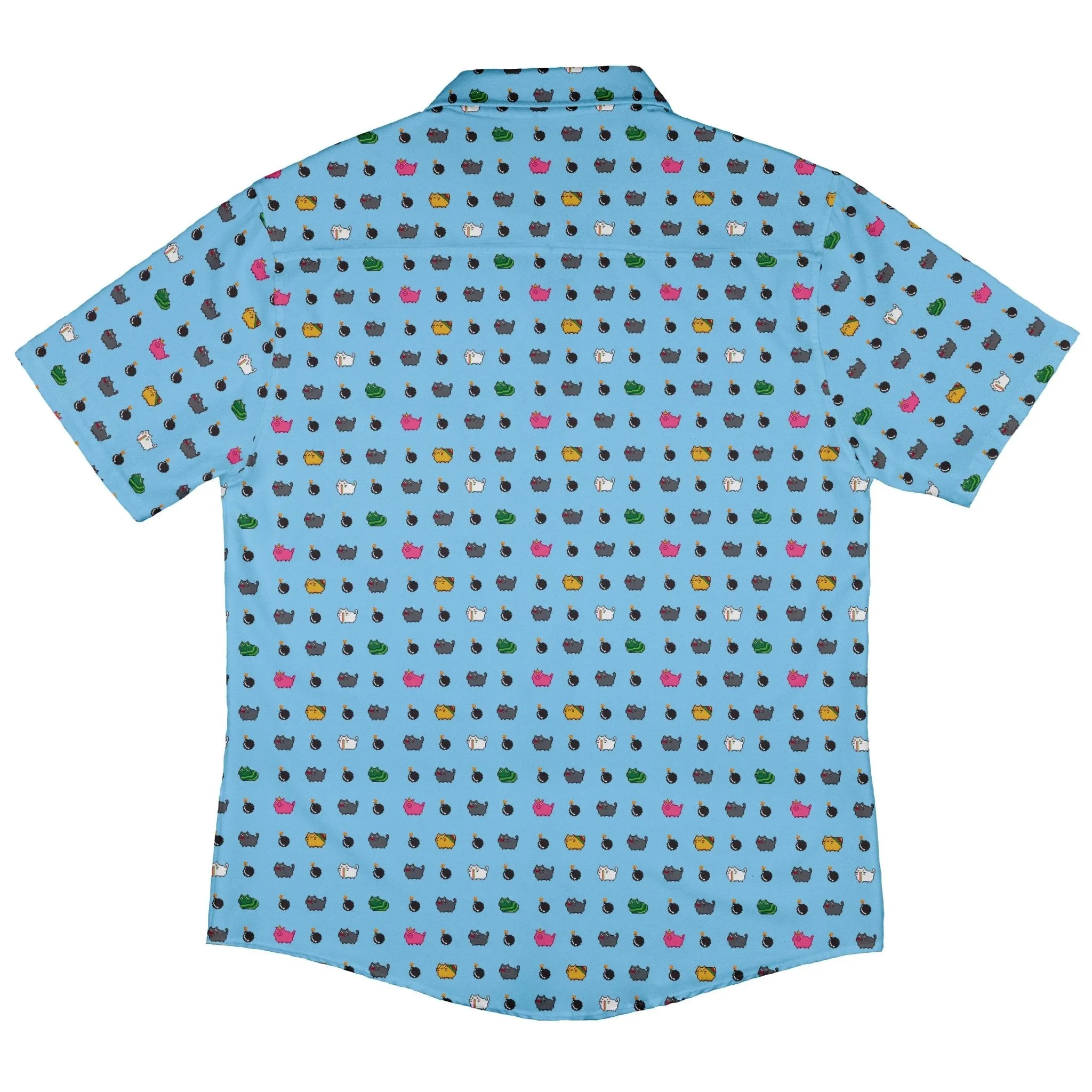 Exploding Kittens Pixel Cats Sky Blue Button Up Shirt