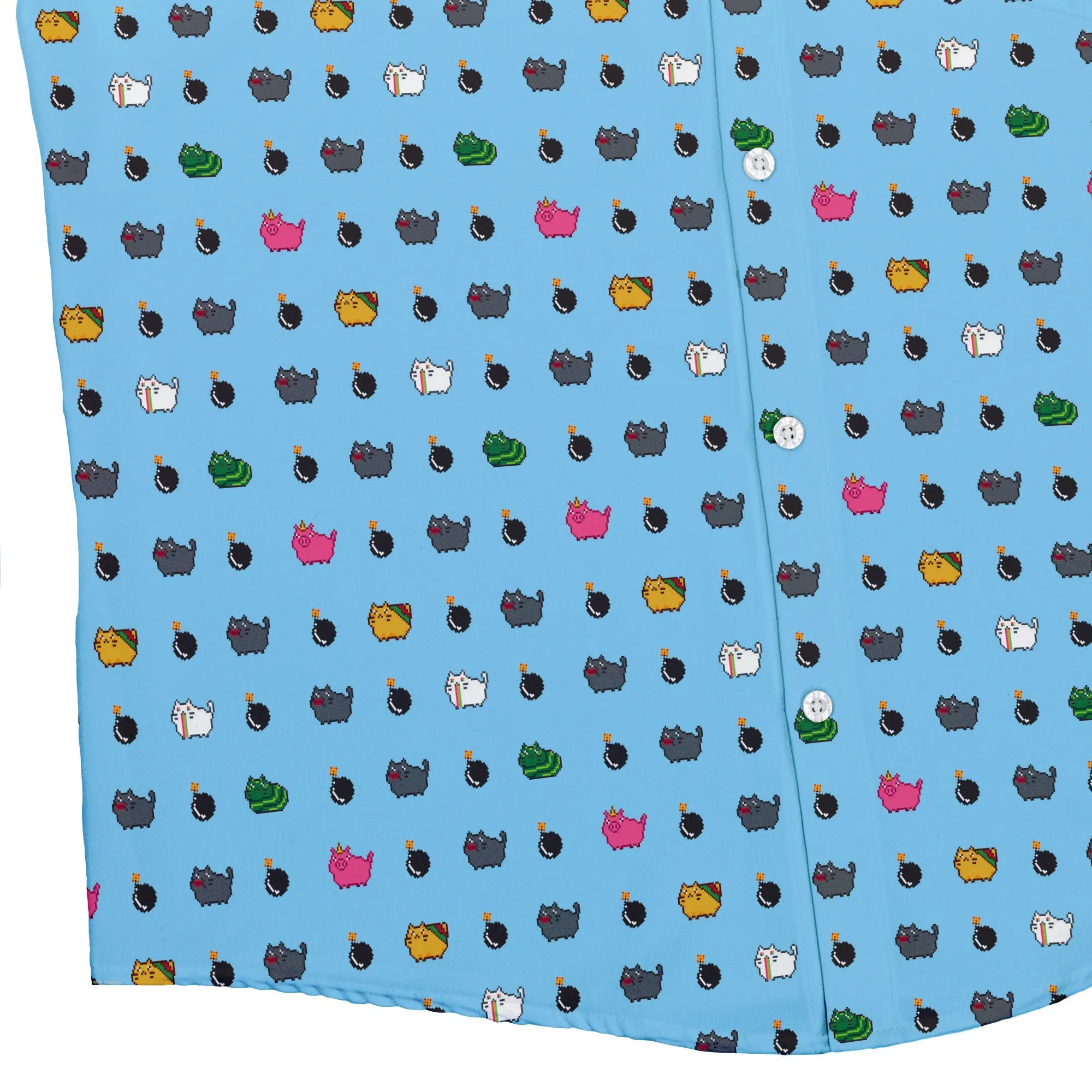 Exploding Kittens Pixel Cats Sky Blue Button Up Shirt