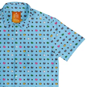 Exploding Kittens Pixel Cats Sky Blue Button Up Shirt