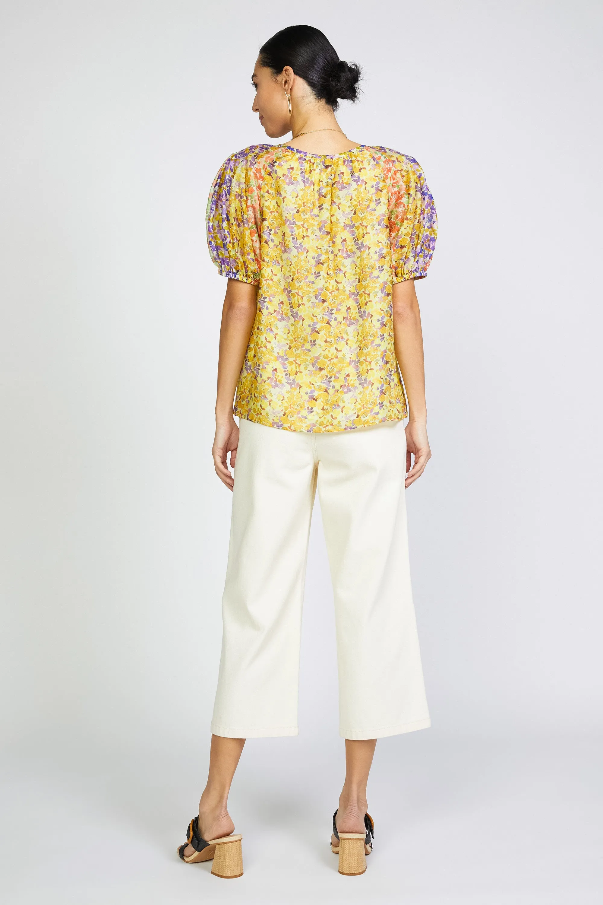 Floral Colorblock Split Neck Blouse