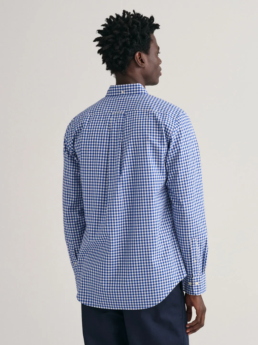 Gant Men Blue Checked Button-down Collar Full Sleeves Shirt