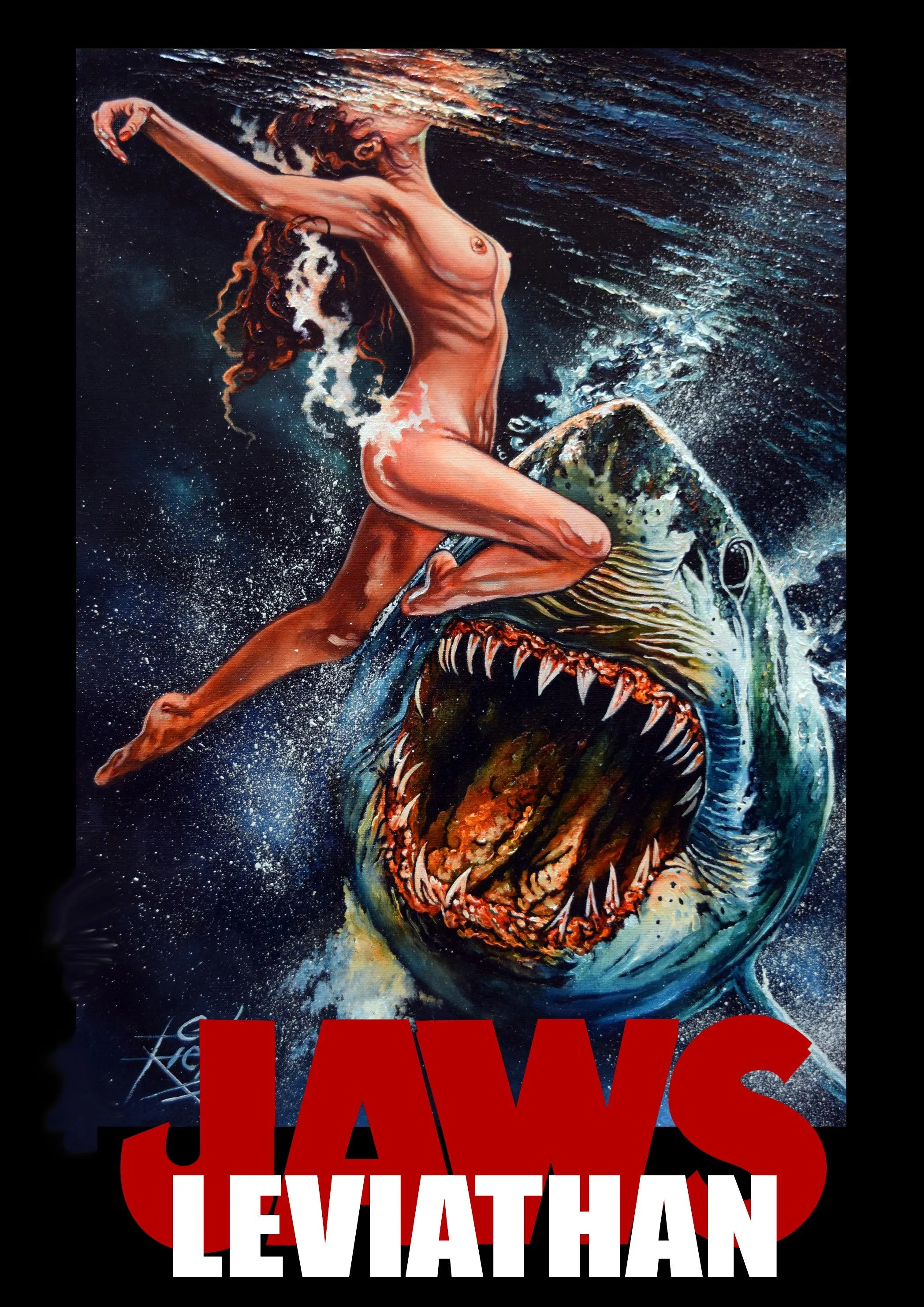 JAWS LEVIATHAN - Classic Horror Movie Poster Art - T-Shirt by Rick Melton