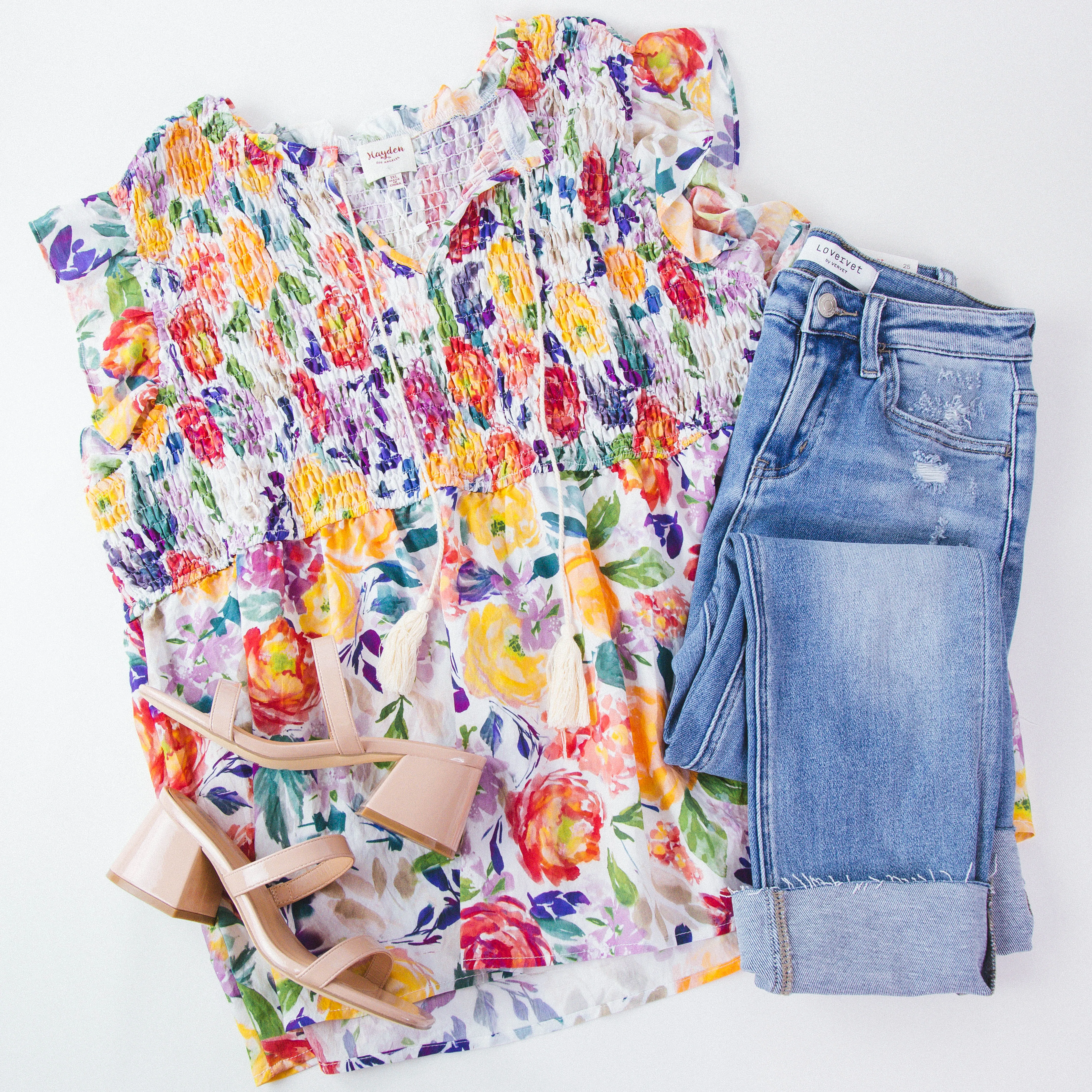 Keira Smocked Tassel Top, Lavender Mix | Plus Size