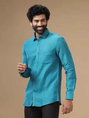 Men Pure Linen Shirt Blue - L70