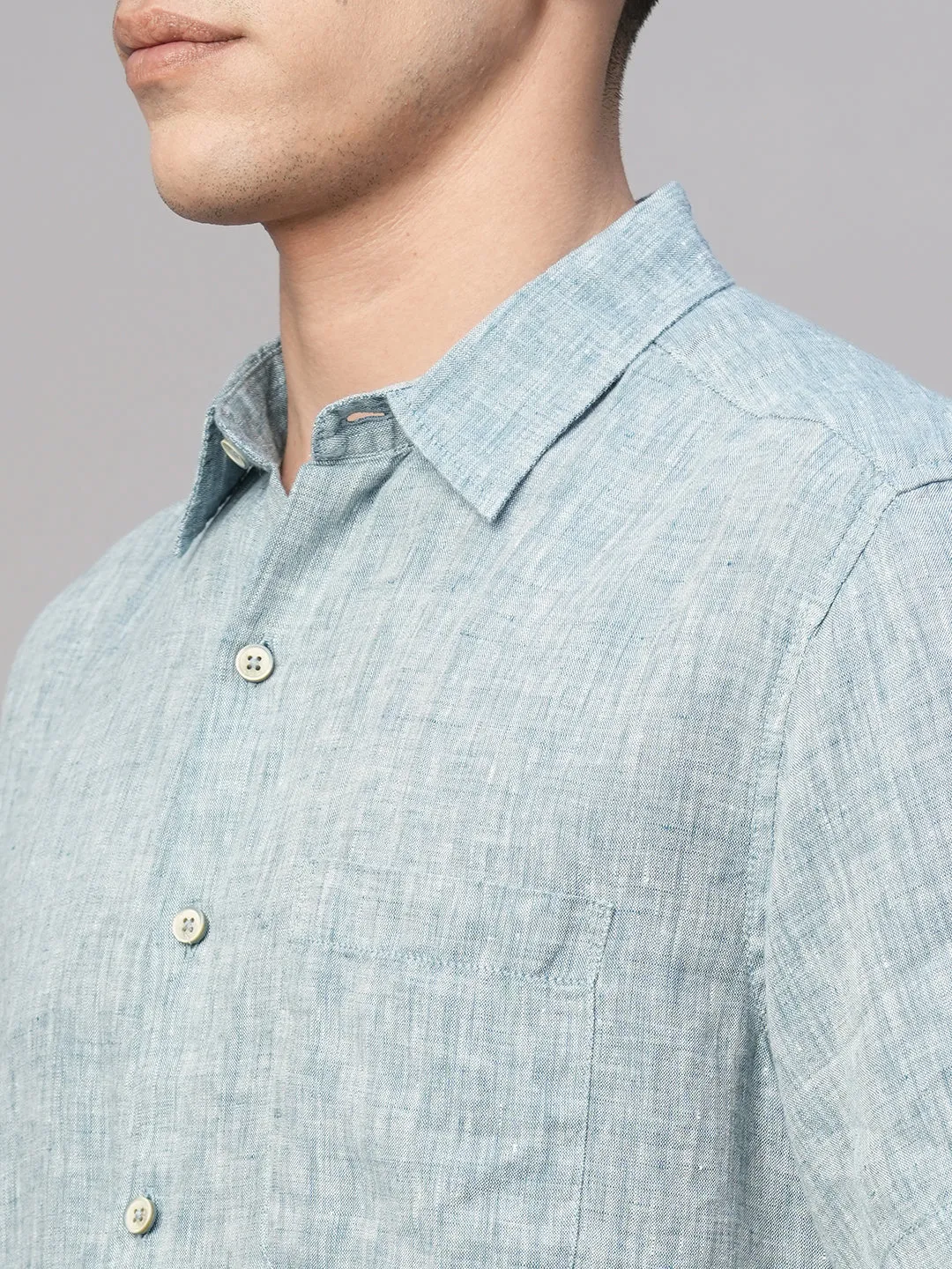 Men's Dk Blue 100% Linen Regular Fit Shirt