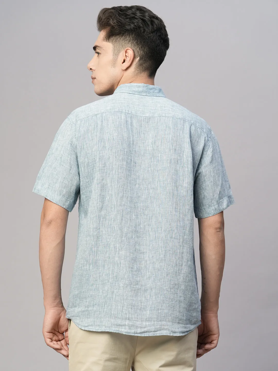 Men's Dk Blue 100% Linen Regular Fit Shirt