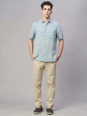 Men's Dk Blue 100% Linen Regular Fit Shirt