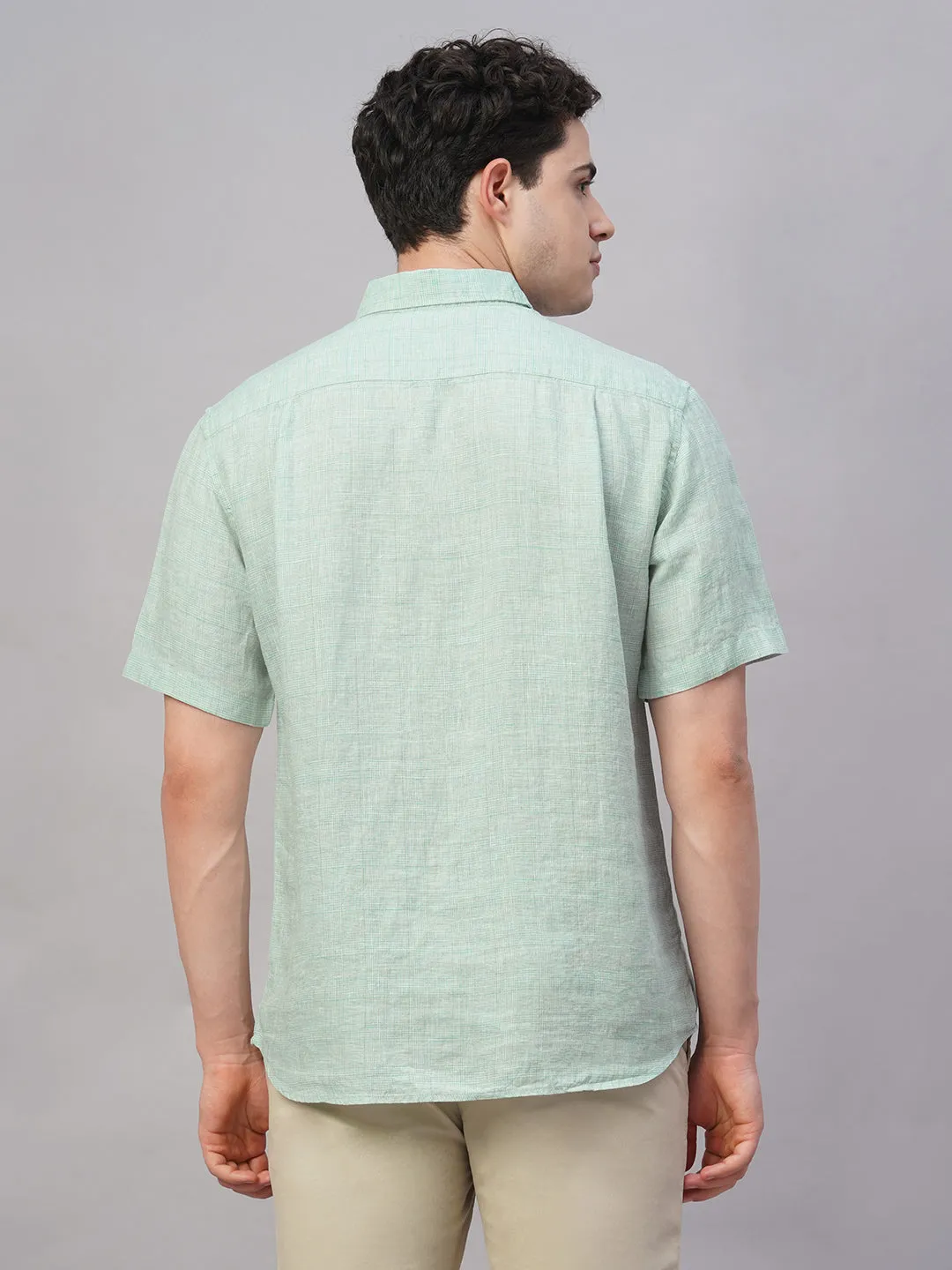Men's Green 100% Linen Regular Fit Shirt
