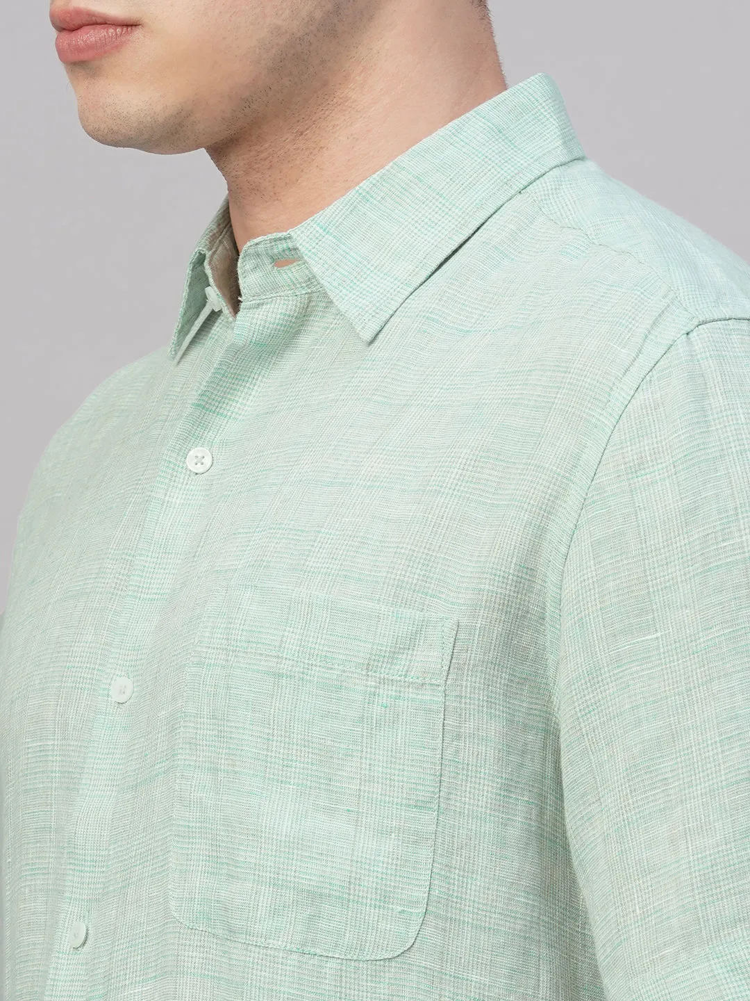 Men's Green 100% Linen Regular Fit Shirt