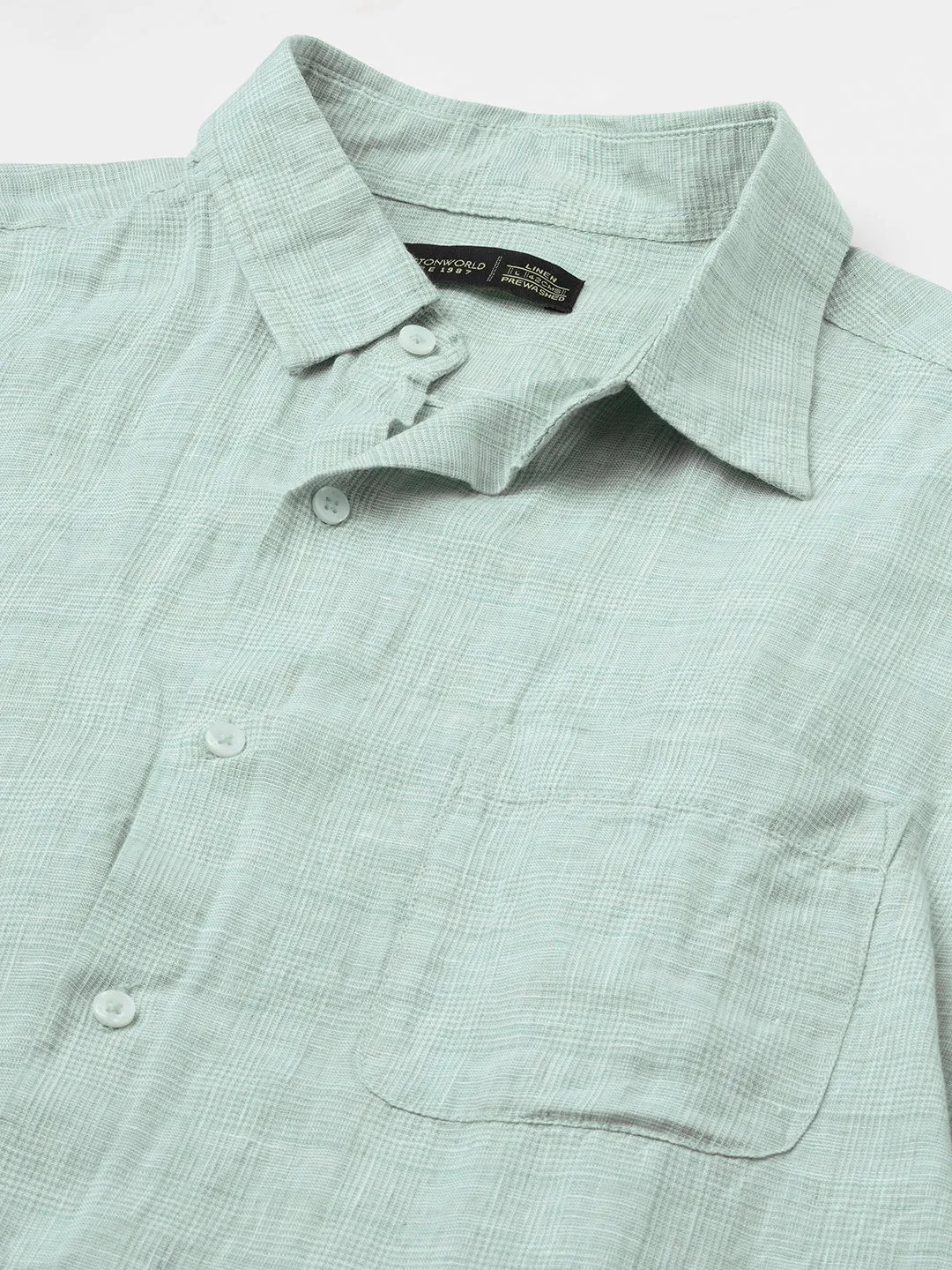 Men's Green 100% Linen Regular Fit Shirt