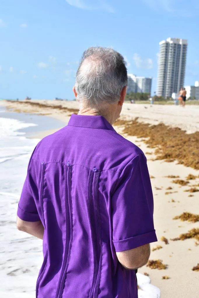 Men's Purple Short Sleeve Micro Fiber Guayabera