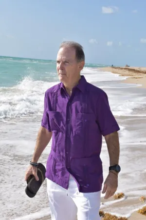 Men's Purple Short Sleeve Micro Fiber Guayabera