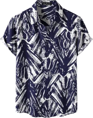 Men's Stylish Casual Printed Short Sleeve Button Down Shirts Summer Vacation Beach Tropical Hawaiian Shirt