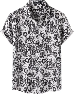 Men's Stylish Casual Printed Short Sleeve Button Down Shirts Summer Vacation Beach Tropical Hawaiian Shirt