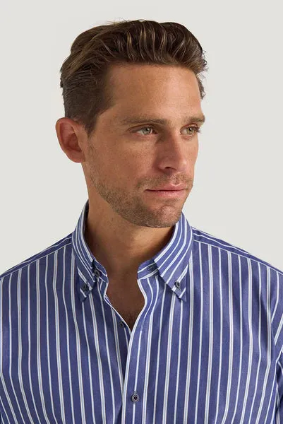M.J. Bale - Rohde Poplin Shirt - Stripe - Navy/Sky