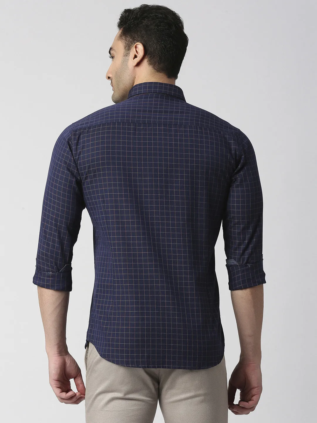 Navy Blue Checked Shirt With Pocket