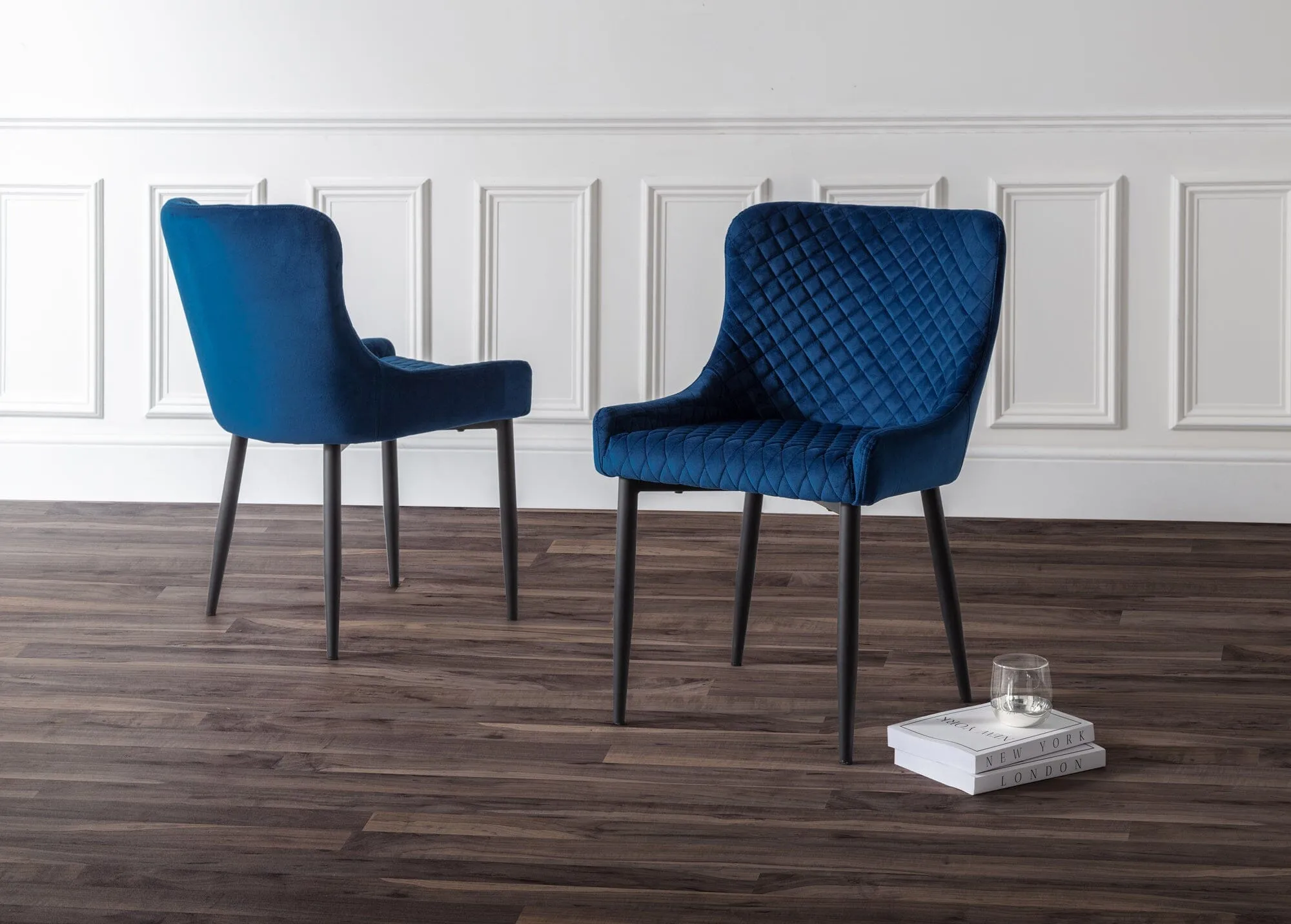 Pair of Luxe Velvet Dining Chairs Blue/Black