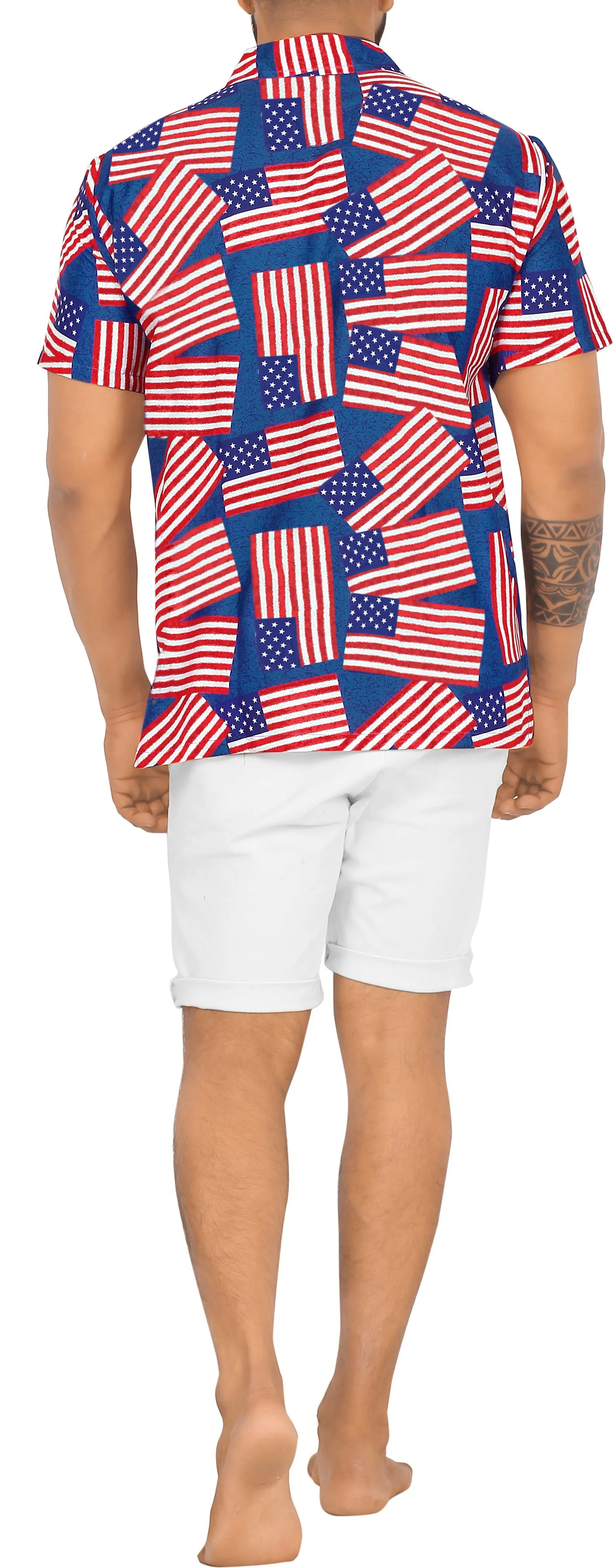 Patriotic American Flag Printed Hawaiian Beach Shirts For Men