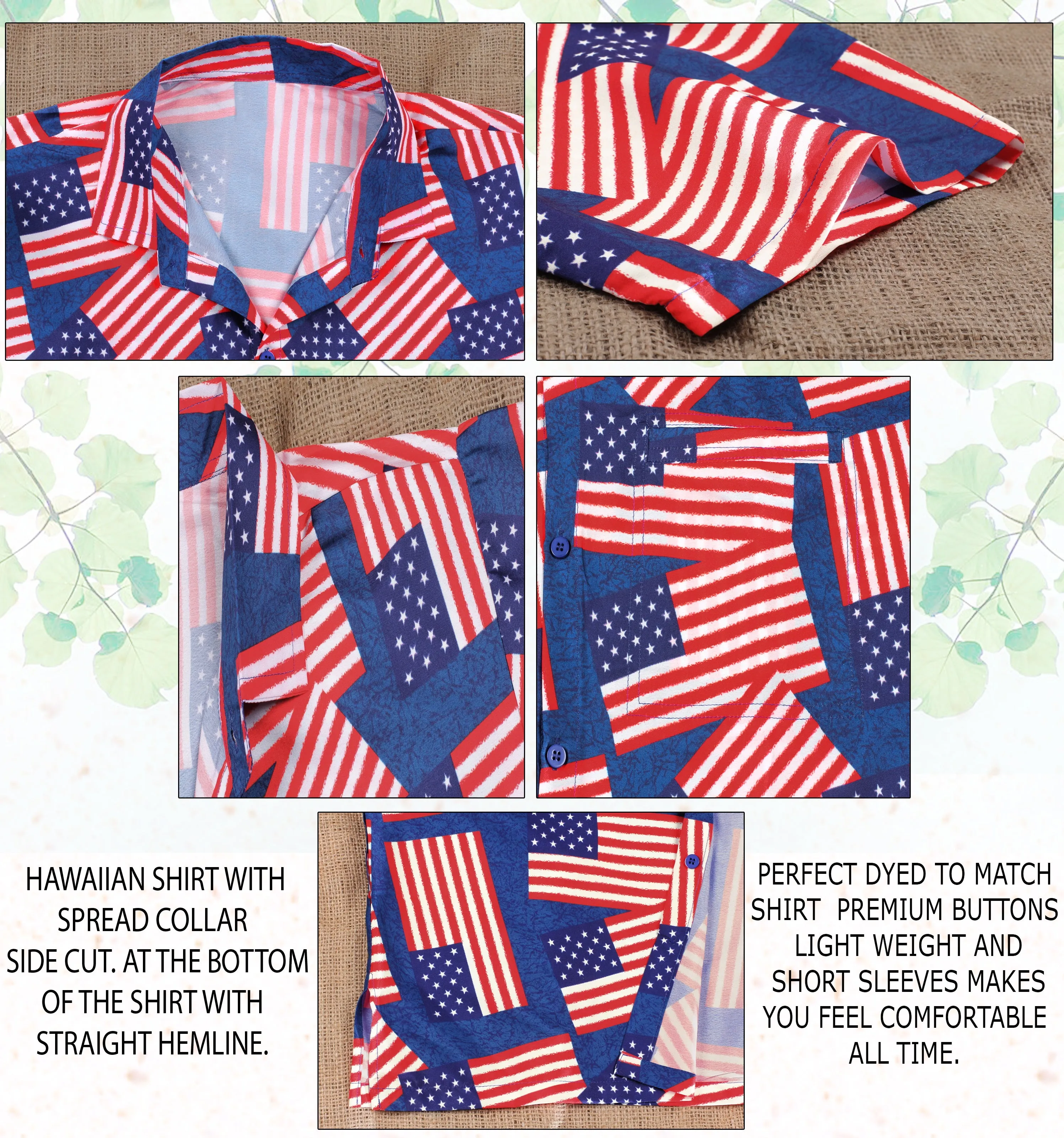 Patriotic American Flag Printed Hawaiian Beach Shirts For Men
