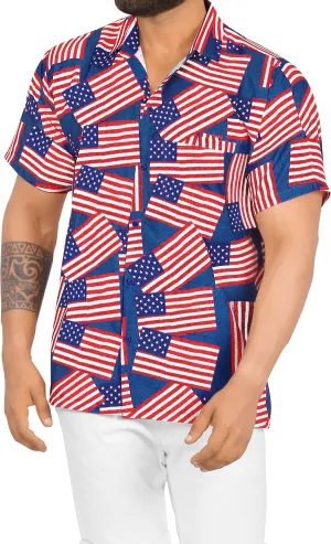 Patriotic American Flag Printed Hawaiian Beach Shirts For Men
