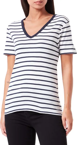 Petit Bateau Women's Stripes Short Sleeved Iconic Organic Cotton V-Neck T-Shirt Size Large