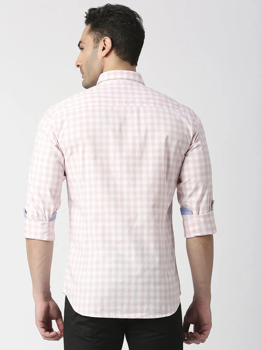 Pink Checked Oxford Shirt With Button Down Collar