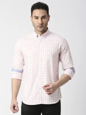 Pink Checked Oxford Shirt With Button Down Collar
