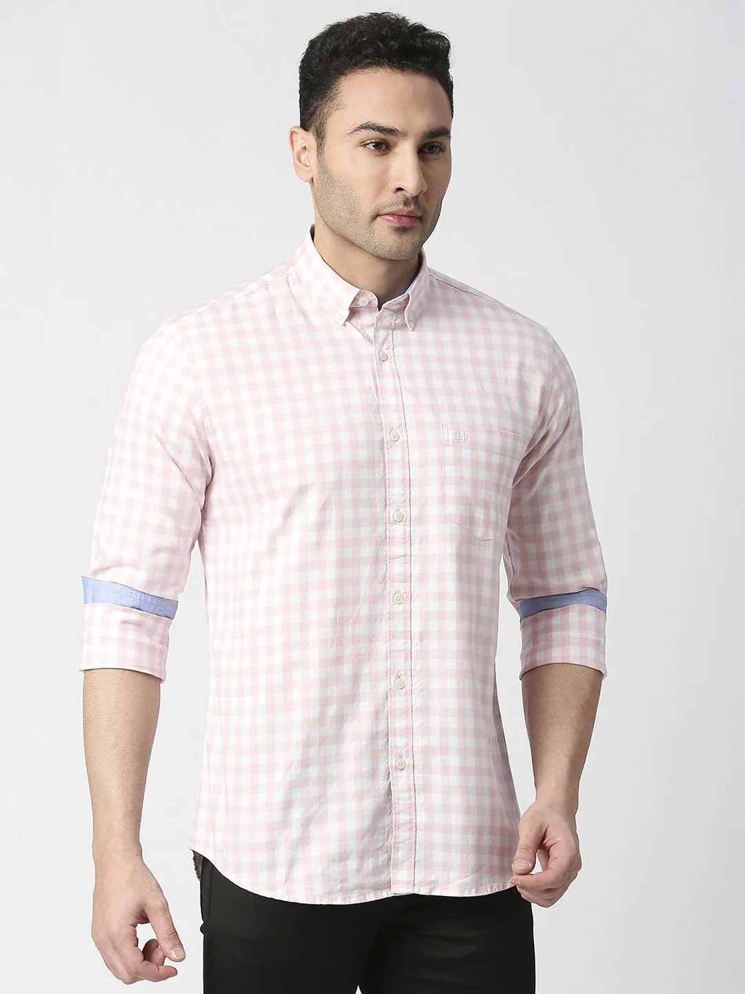 Pink Checked Oxford Shirt With Button Down Collar