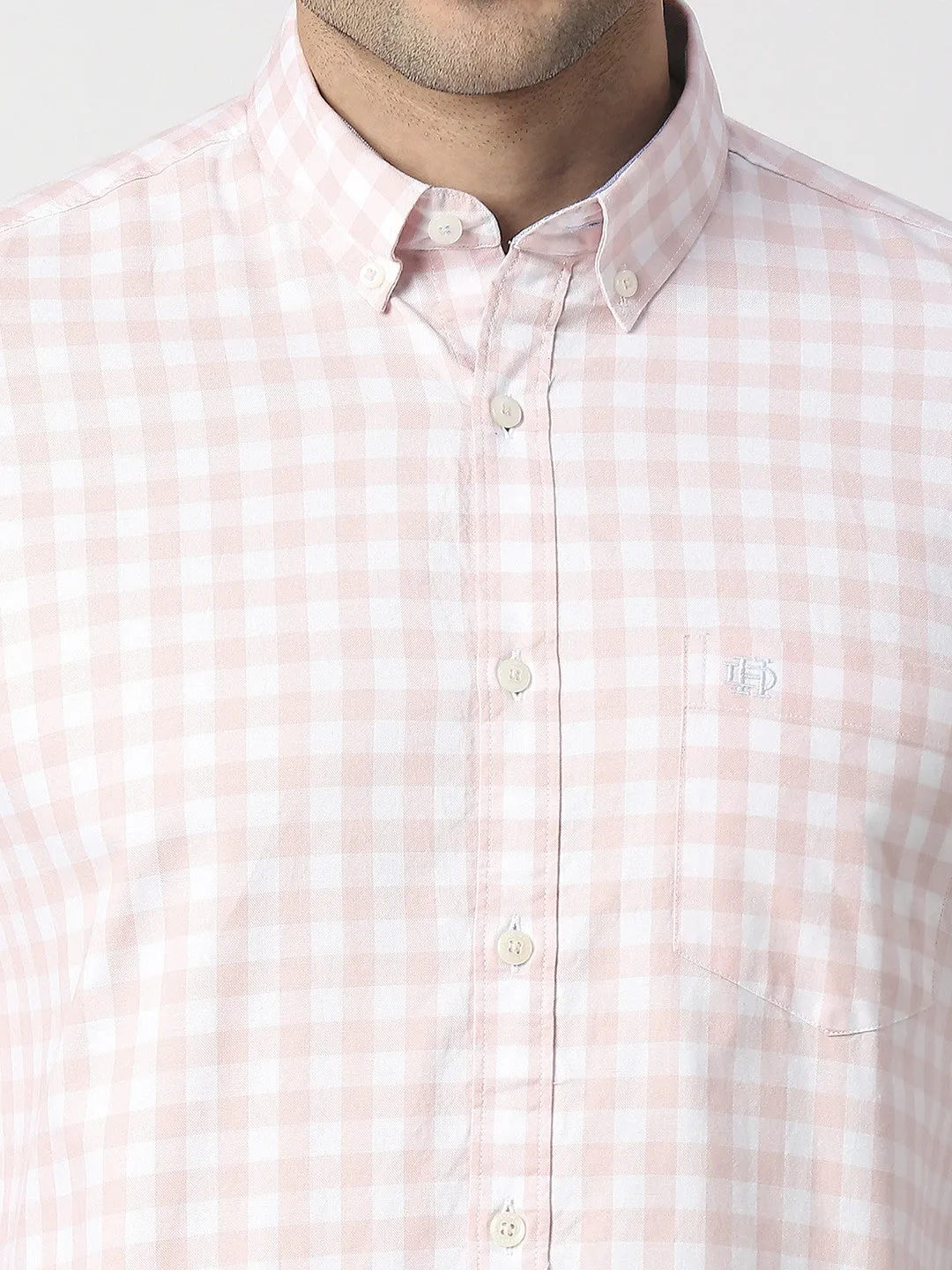 Pink Checked Oxford Shirt With Button Down Collar