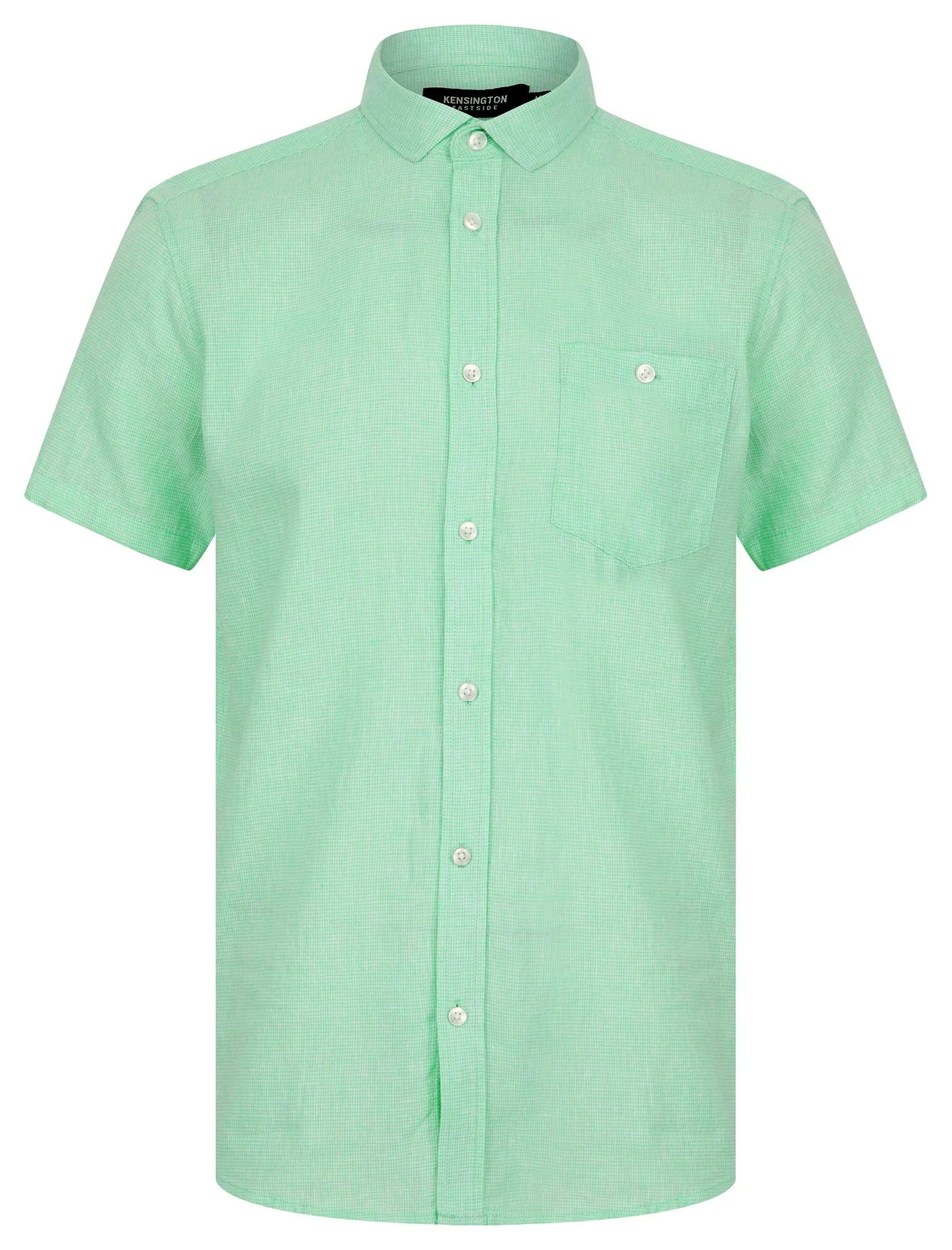 Portree Gingham Check Short Sleeve Cotton Linen Blend Shirt in Spearmint - Kensington Eastside
