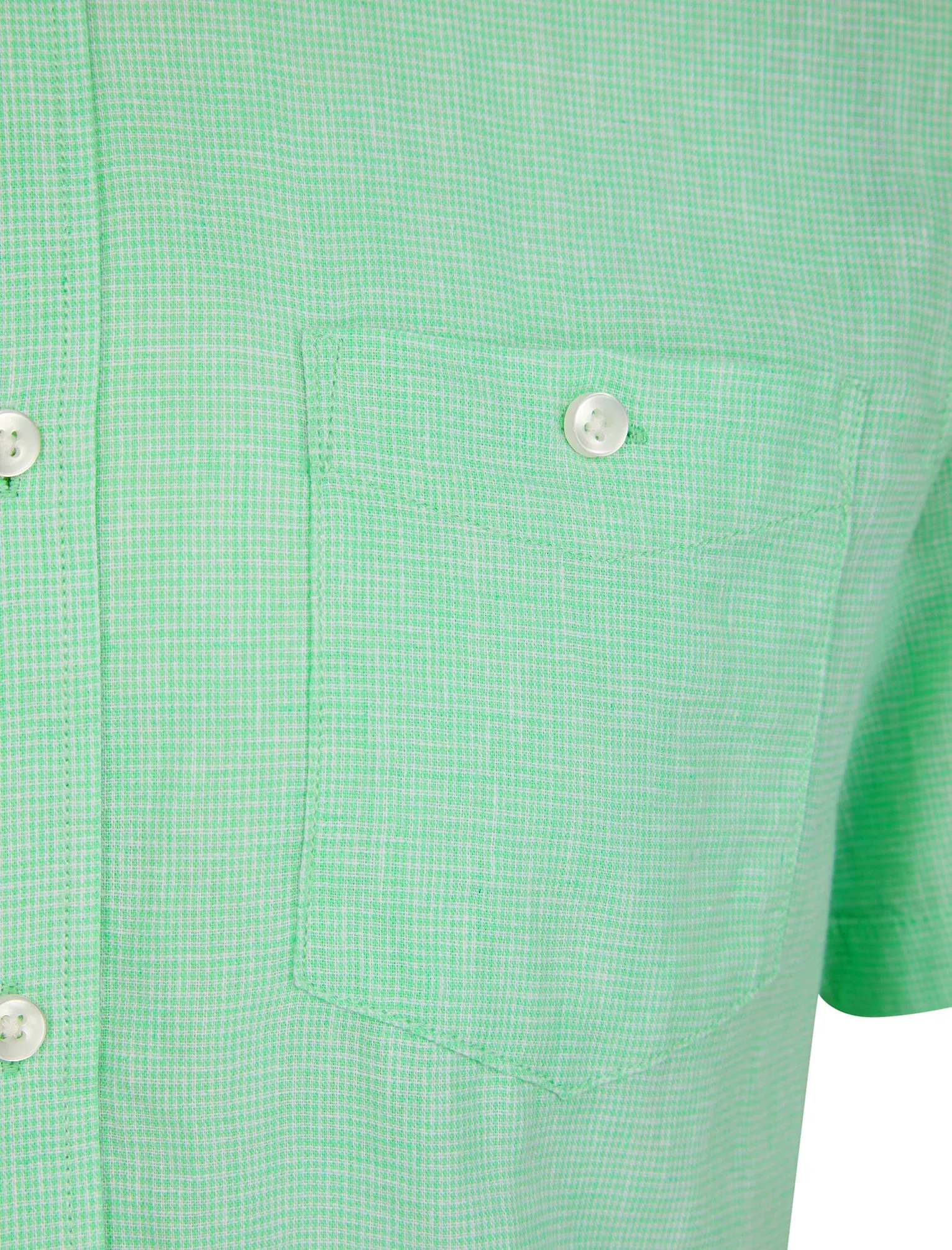 Portree Gingham Check Short Sleeve Cotton Linen Blend Shirt in Spearmint - Kensington Eastside