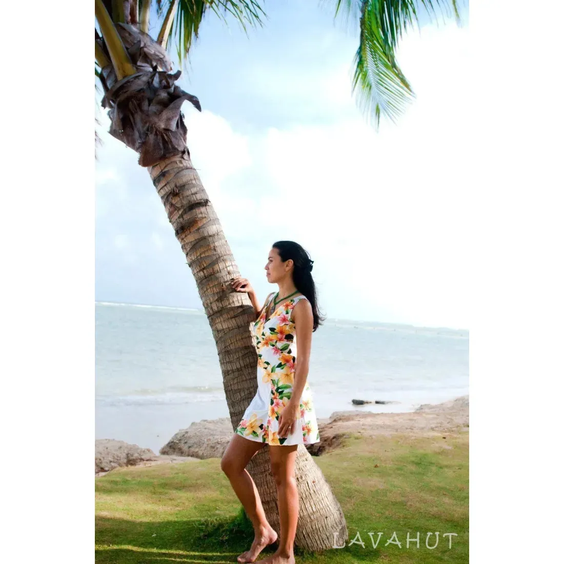 Rain White Laki Hawaiian Dress