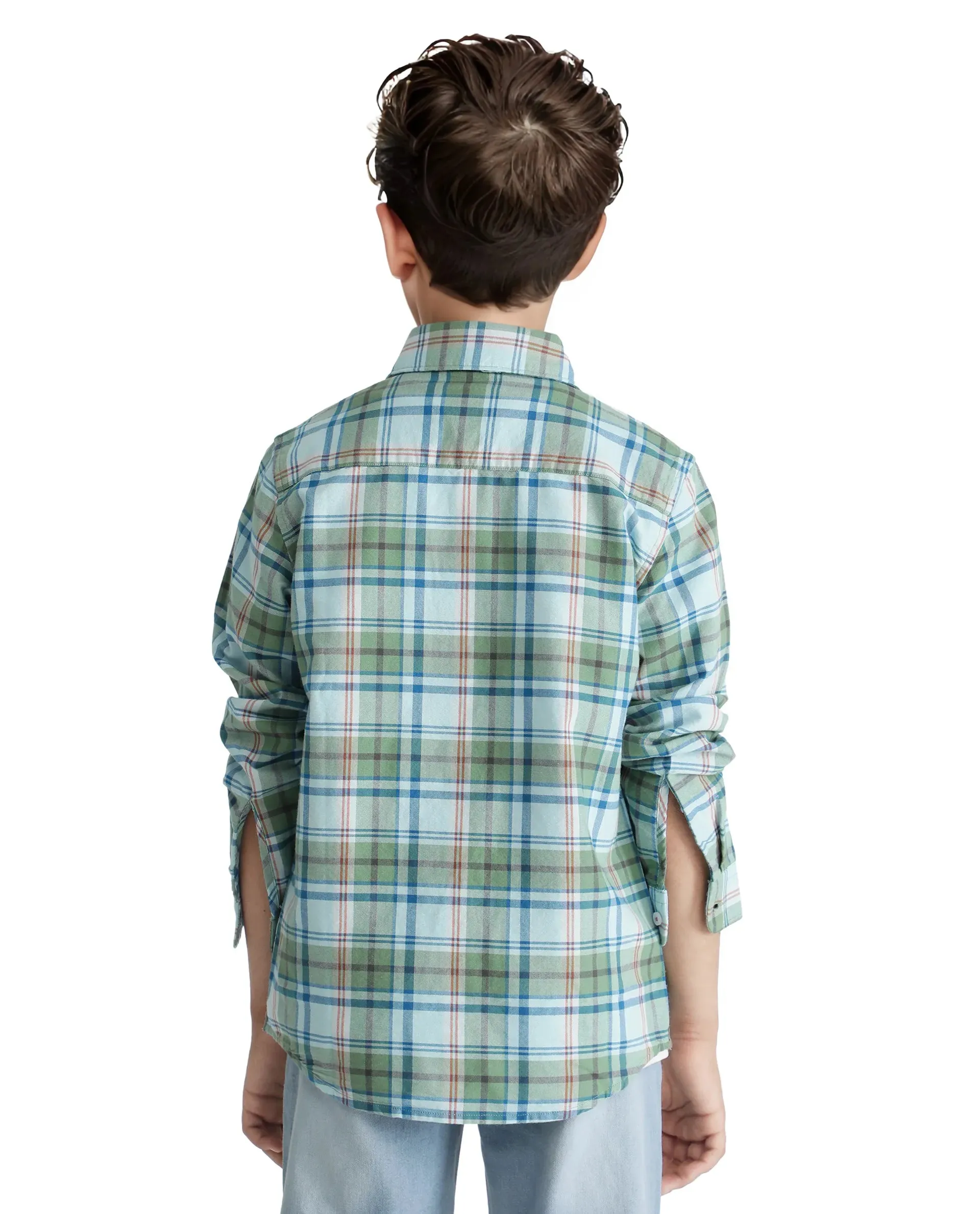 Rare Ones Kids Nes Green Cotton Full Sleeves Button Down Regular Fit Checked Shirt
