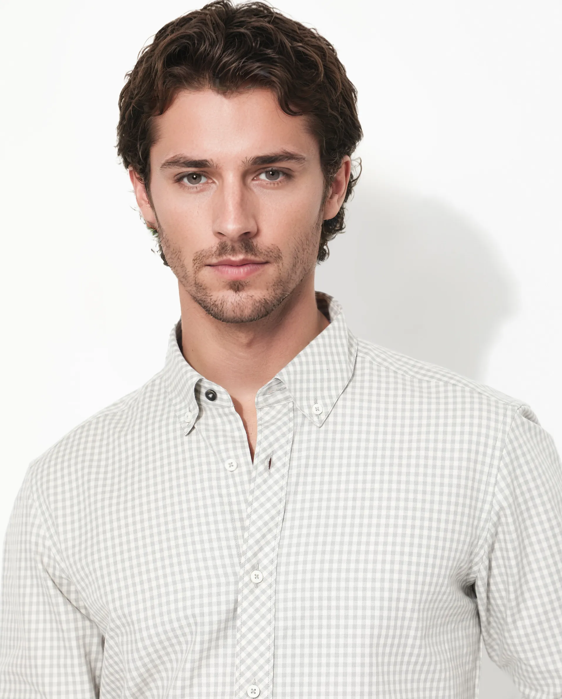 Rare Rabbit Mens Grino Grey Cotton Fabric Full Sleeve Regular Fit Gingham Checks Shirt