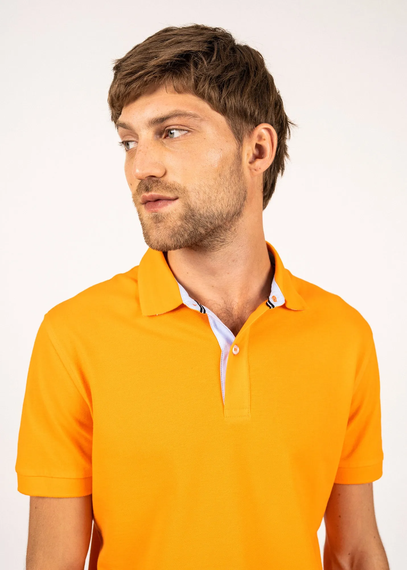 Rayan polo shirt in cotton stretch - pique knit, embroidered (TANGERINE)