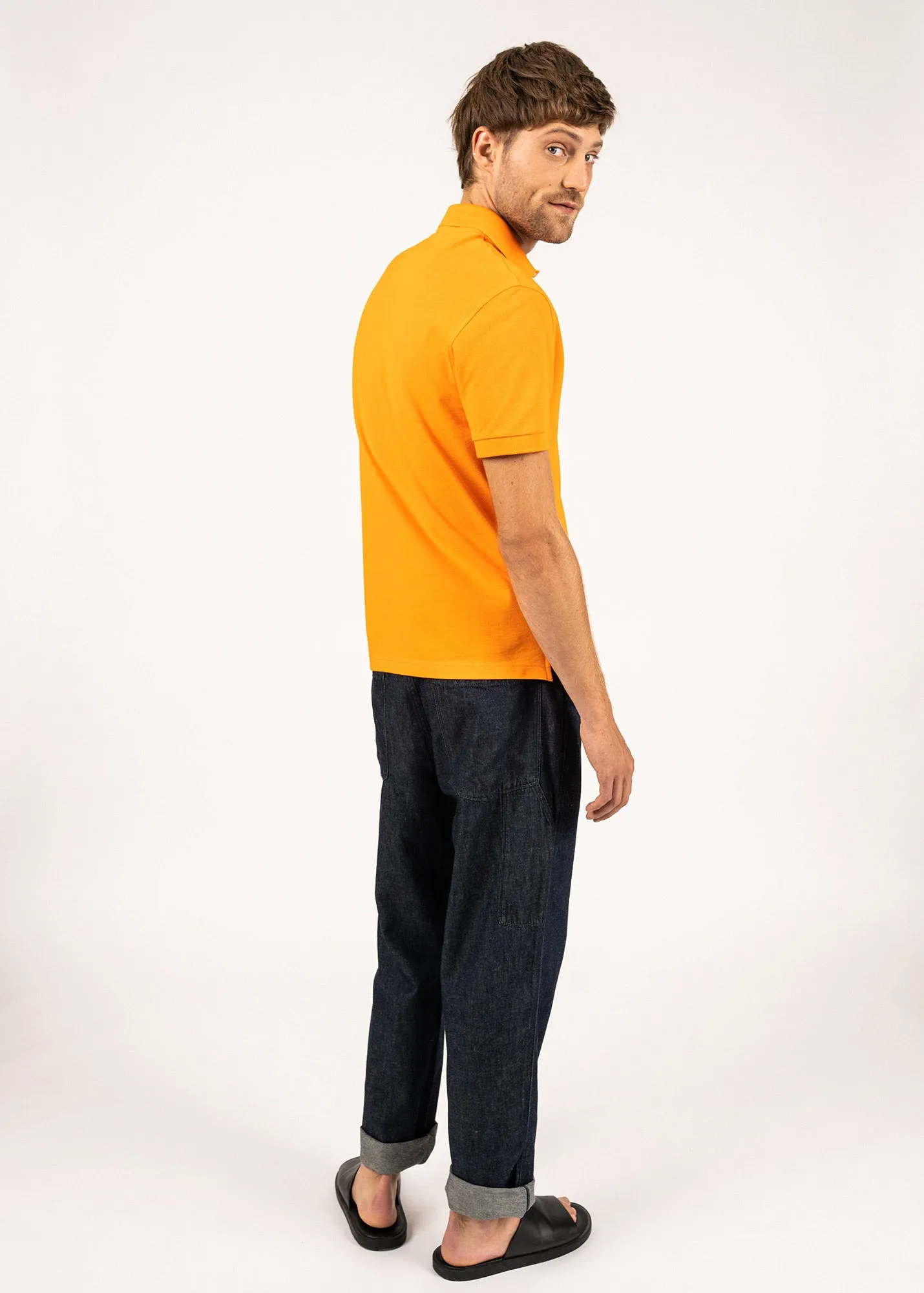 Rayan polo shirt in cotton stretch - pique knit, embroidered (TANGERINE)