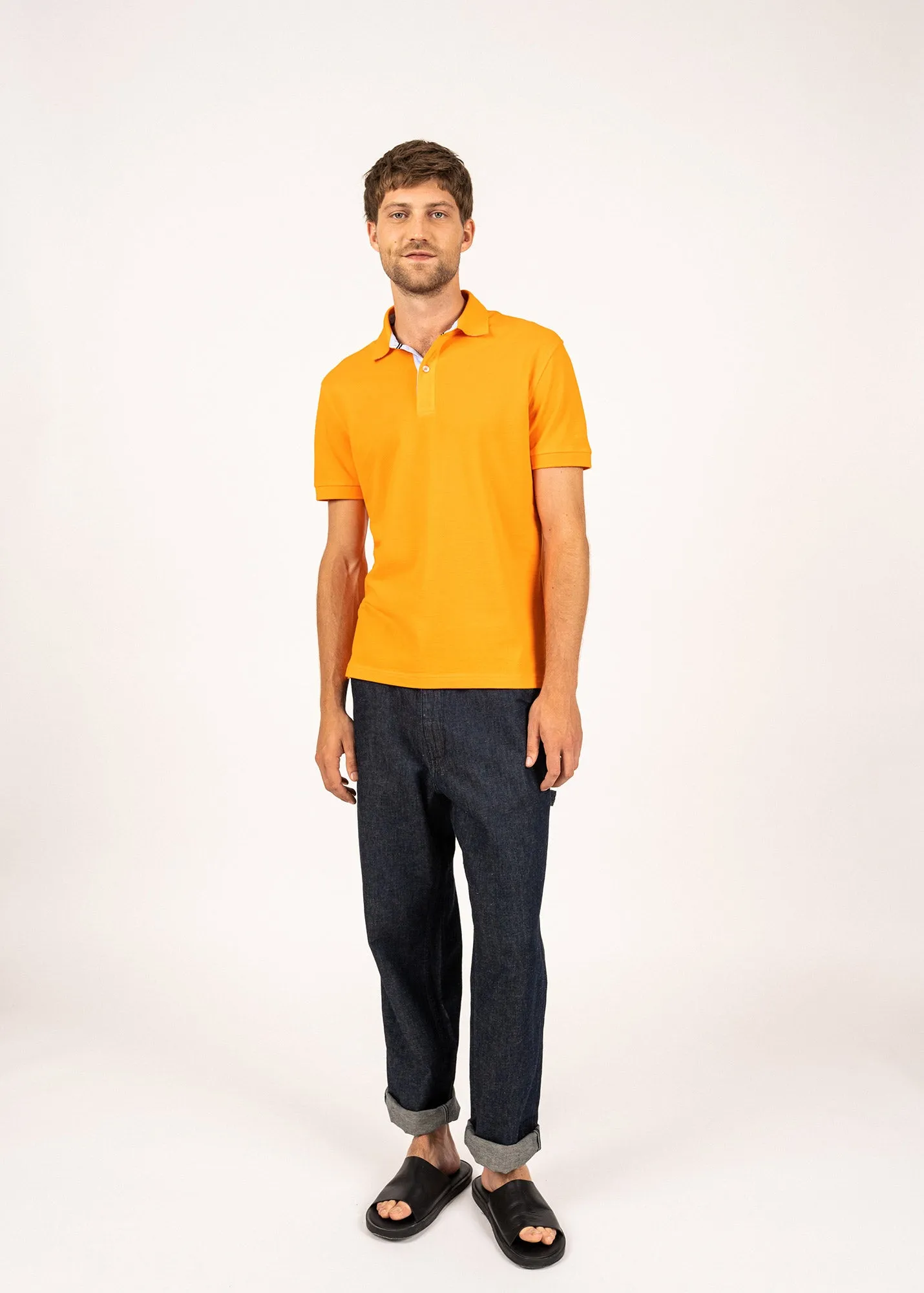 Rayan polo shirt in cotton stretch - pique knit, embroidered (TANGERINE)