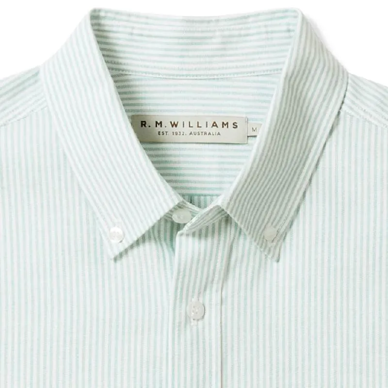 R.M.Williams Regular Button Down Collar Mens Shirt - Green/White