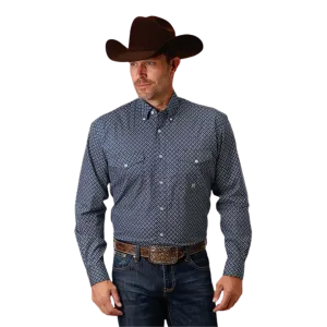 Roper Men's Diamond Print Navy Shirt