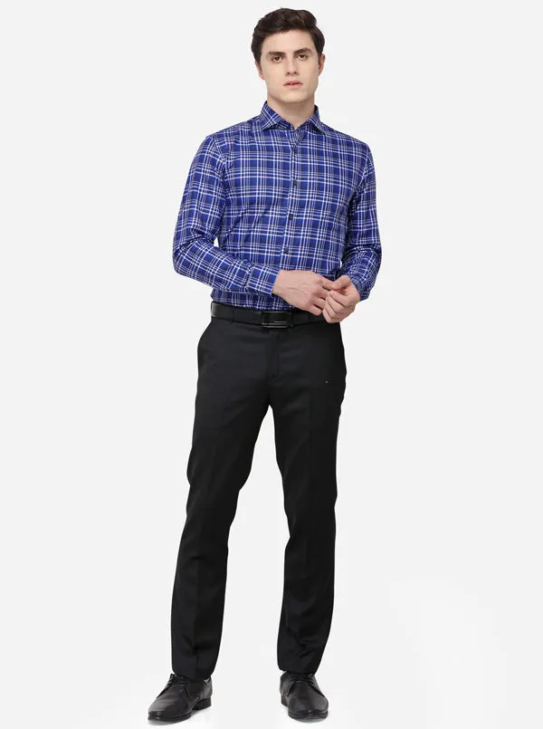 Royal Blue & White Checked Slim Fit Formal Shirt | JadeBlue