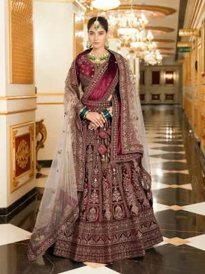 Stunning Lycra Velvet Codding Maroon Bridal Wear Lehenga Choli