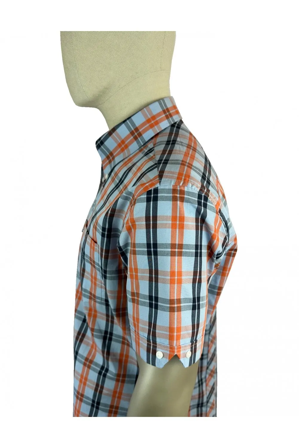 Trojan Check SS Shirt With Free Matching Pocket Square TC/1034 Powder Blue - 065