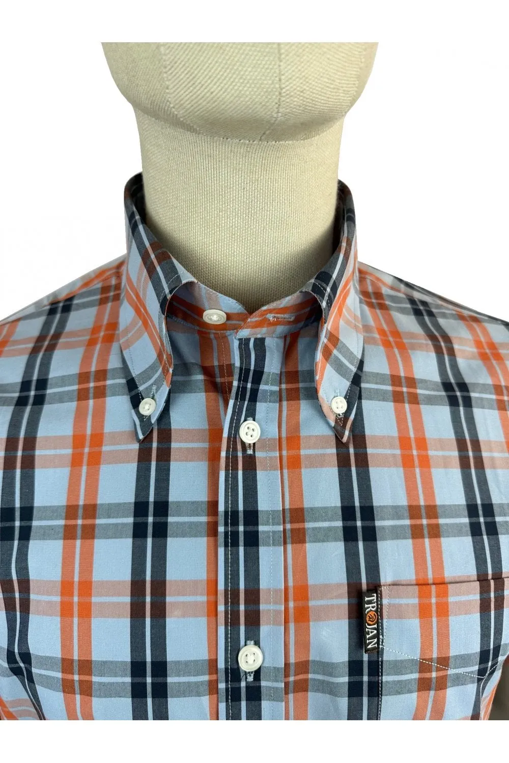 Trojan Check SS Shirt With Free Matching Pocket Square TC/1034 Powder Blue - 065