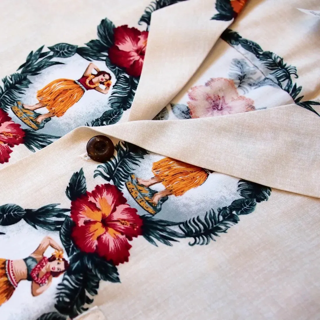 Vintage Hula Girl Cream Hawaiian Rayon Shirt